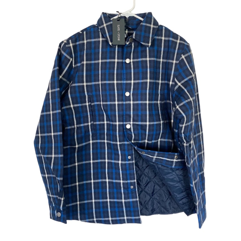 Slate & Stone Mens Blue Quilted Plaid Lightweight Snap Shirt Jacket Size-M NWT